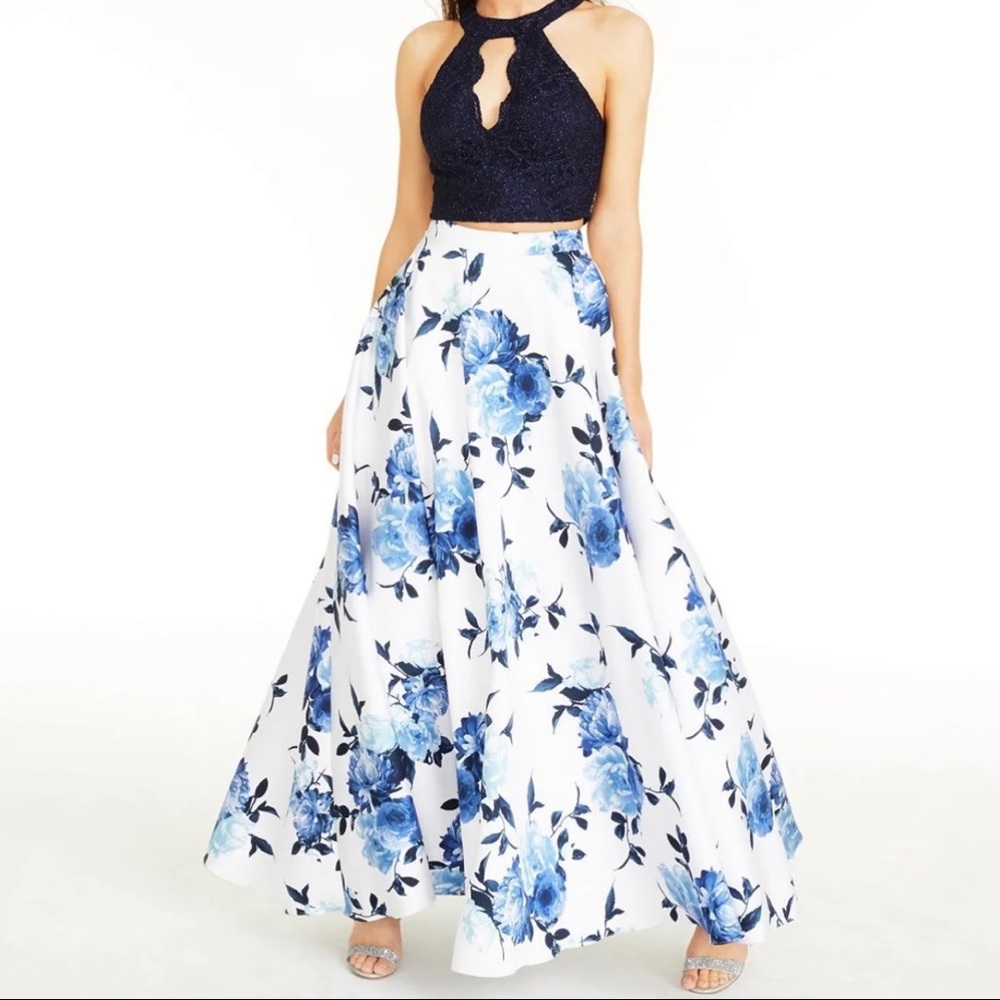 City Studio Navy Floral Two Piece Gown NWT 3
